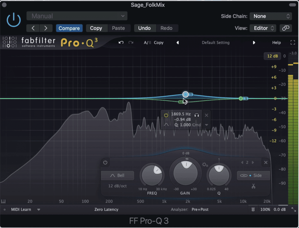 Stereo widening can be accomplished with mid-side equalization.