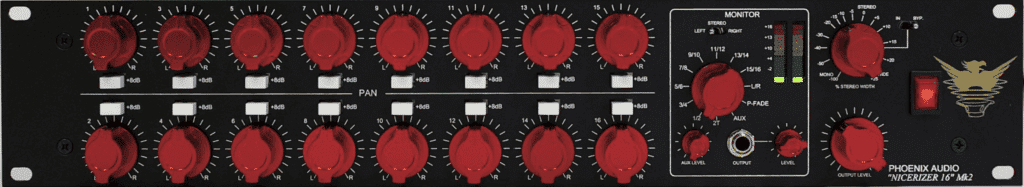 The Phoenix Audio Nicerizer has 16 input channels with panpots for each. a master stereo function allows for greater mix width.