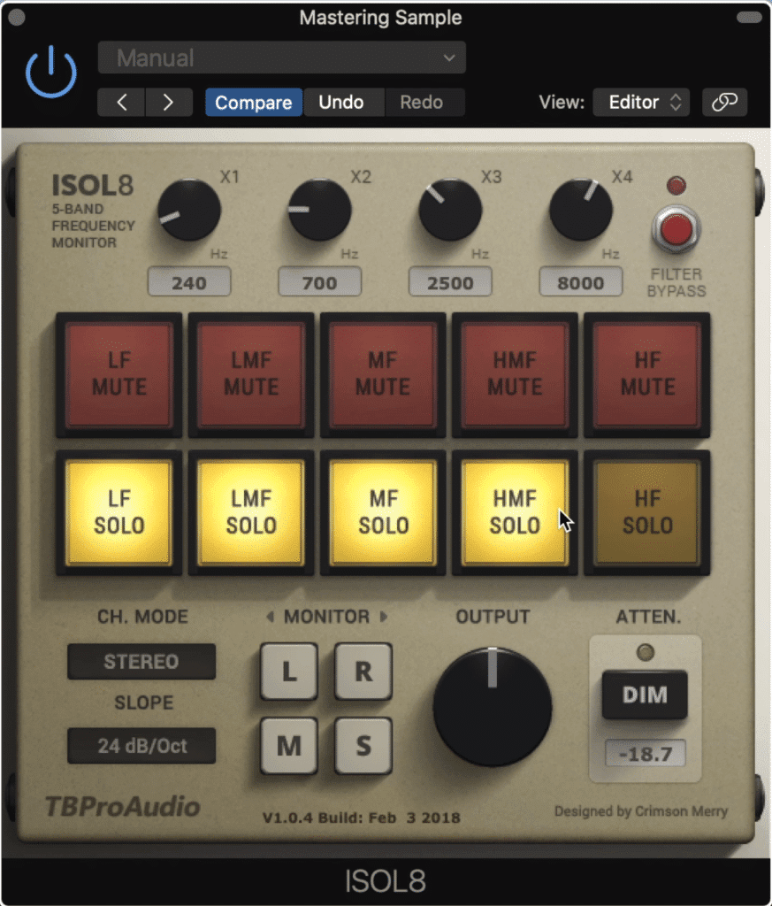 The ISOL8 allows you to solo various bands of your master.