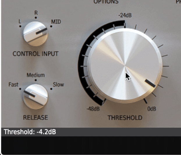 The release is input dependent with some control via the rotary on the bottom left, and the threshold has an auto make-up gain function tied to it.