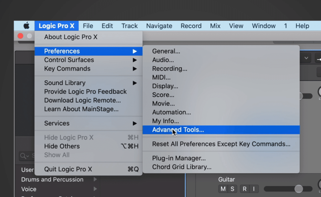Logic Pro X > Preferences > Advanced Tools