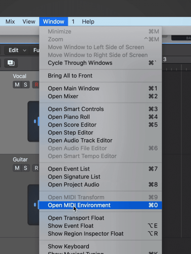 Window > Open MIDI Environment