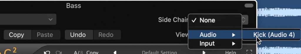 Set your side-chain input to either kick or bass, depending on how you want to use the effect.