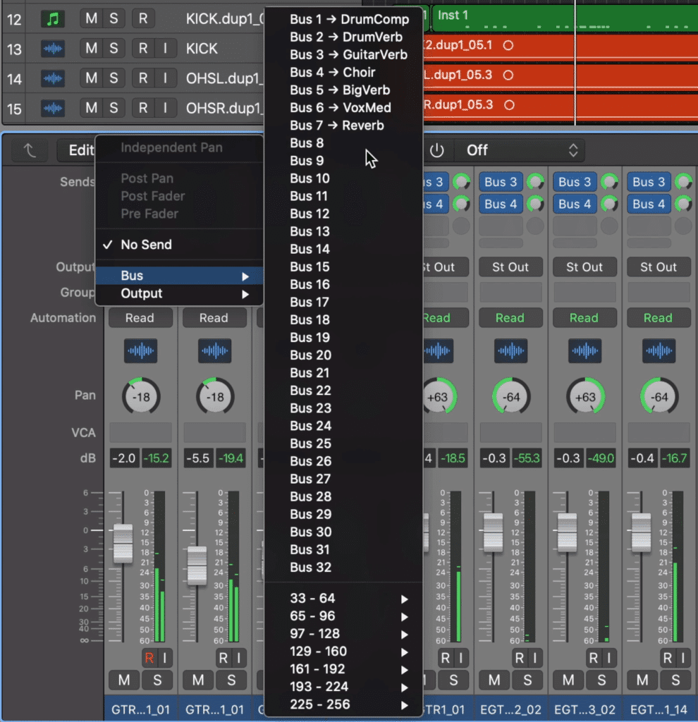 Group similar instruments together and send them to a stereo auxiliary track via a bus.