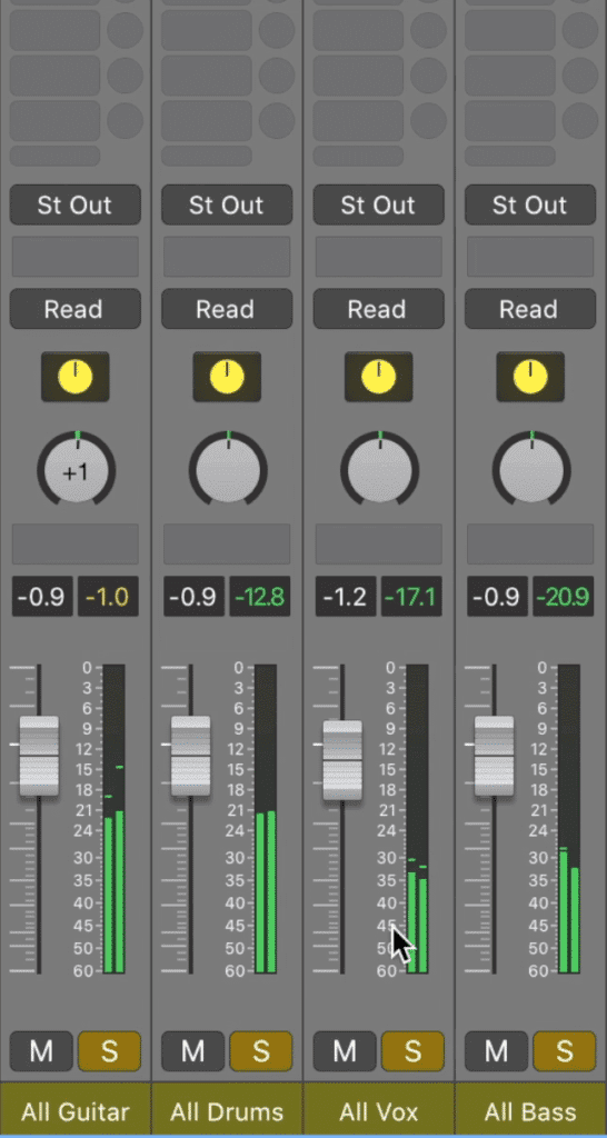 These auxiliary tracks should now contain the entirety of your mix.
