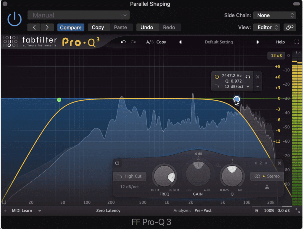 Insert an equalizer and isolate the mid-range.