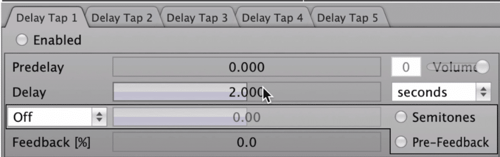 In the first section, you can switch between 5 bands, and control your delay and pitch.