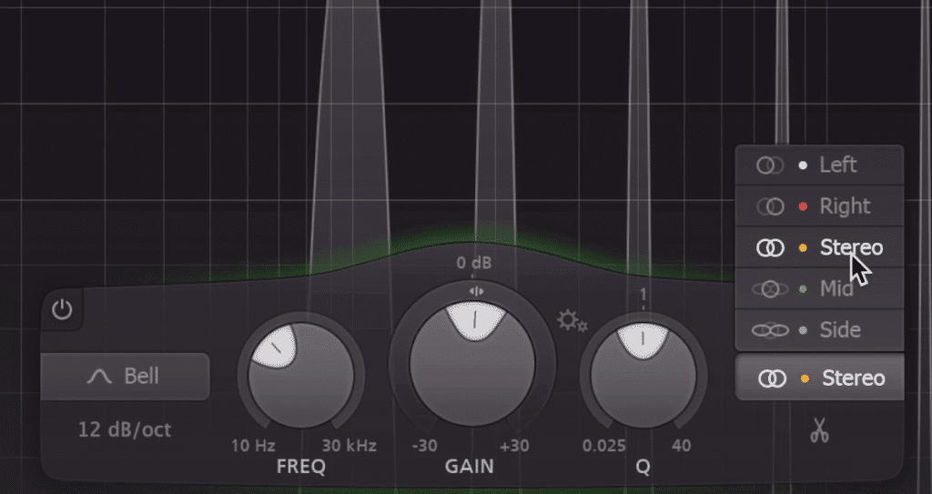 Each band can be put on the left, right, mid or side channel.