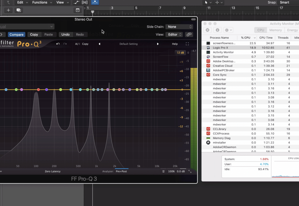 The CPU usage of the Pro Q 3 is surprisingly low.