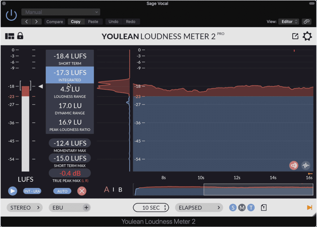 An integrated LUFS meter helps when trying to determine the loudness of your signal.