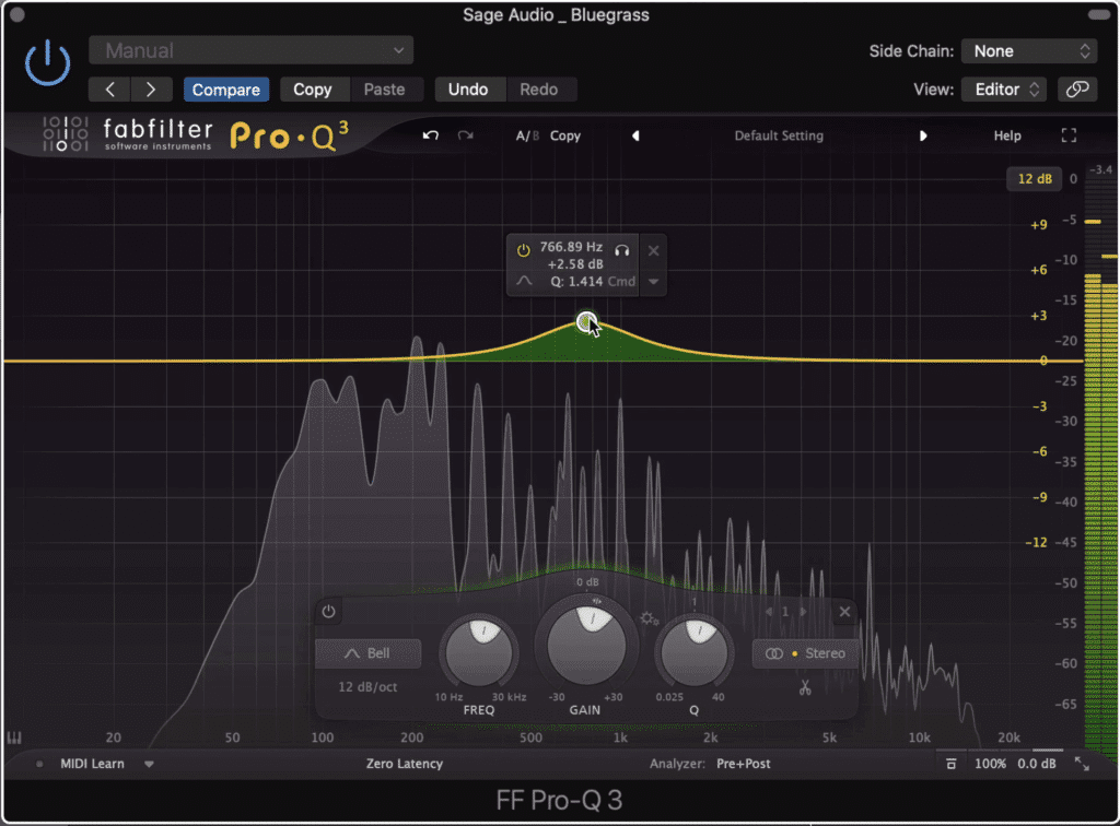 When equalizing a bluegrass master changes greater than 3dB shouldn't be made.