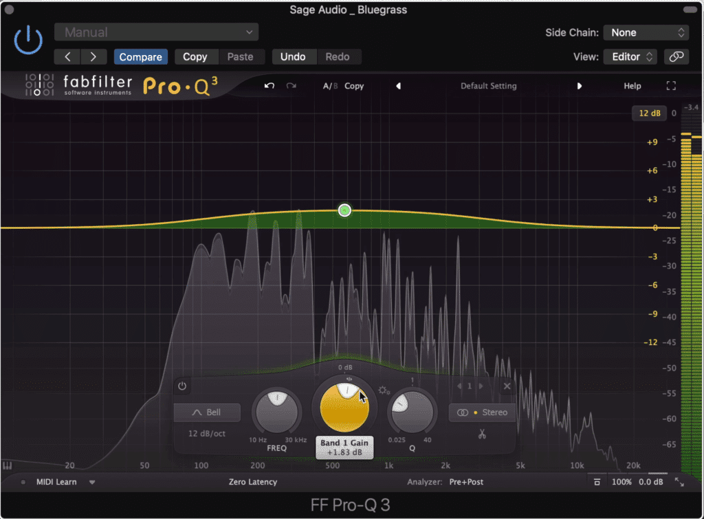 Larger bandwidths sound more natural and can be utilized when mastering bluegrass music.