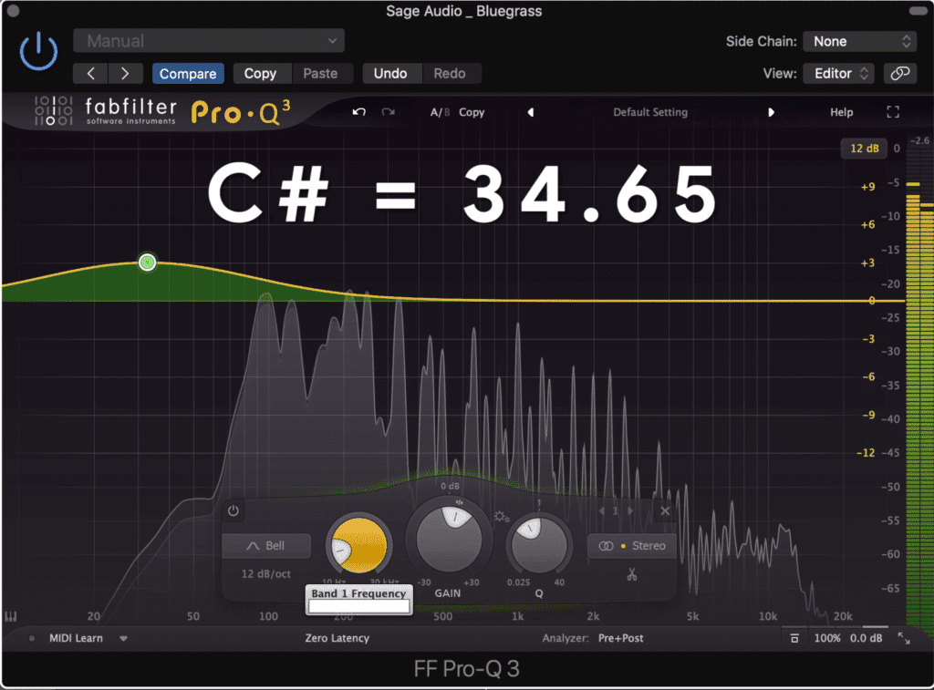 The frequency of the band can be set to the key of the song.