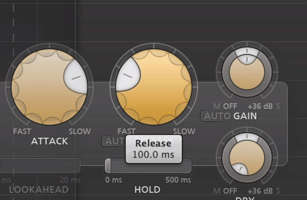 If the release is 100ms, it takes 100ms before the compressor will stop compressing the signal.