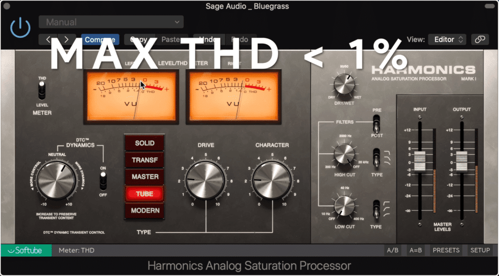 A THD of 1% should be the max for a bluegrass master.