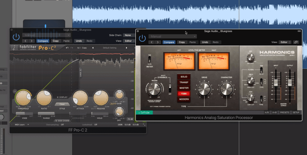 If you're using compression and saturation, use them both sparingly or use one instead of the other.