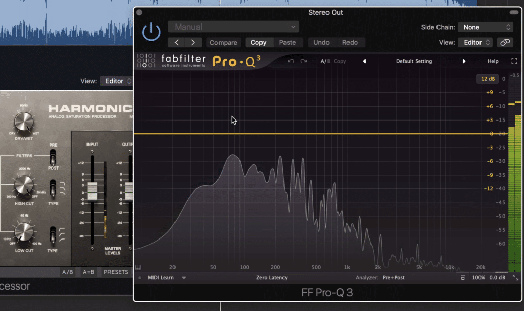 Harmonics created from saturation fill in the gaps of the frequency spectrum.