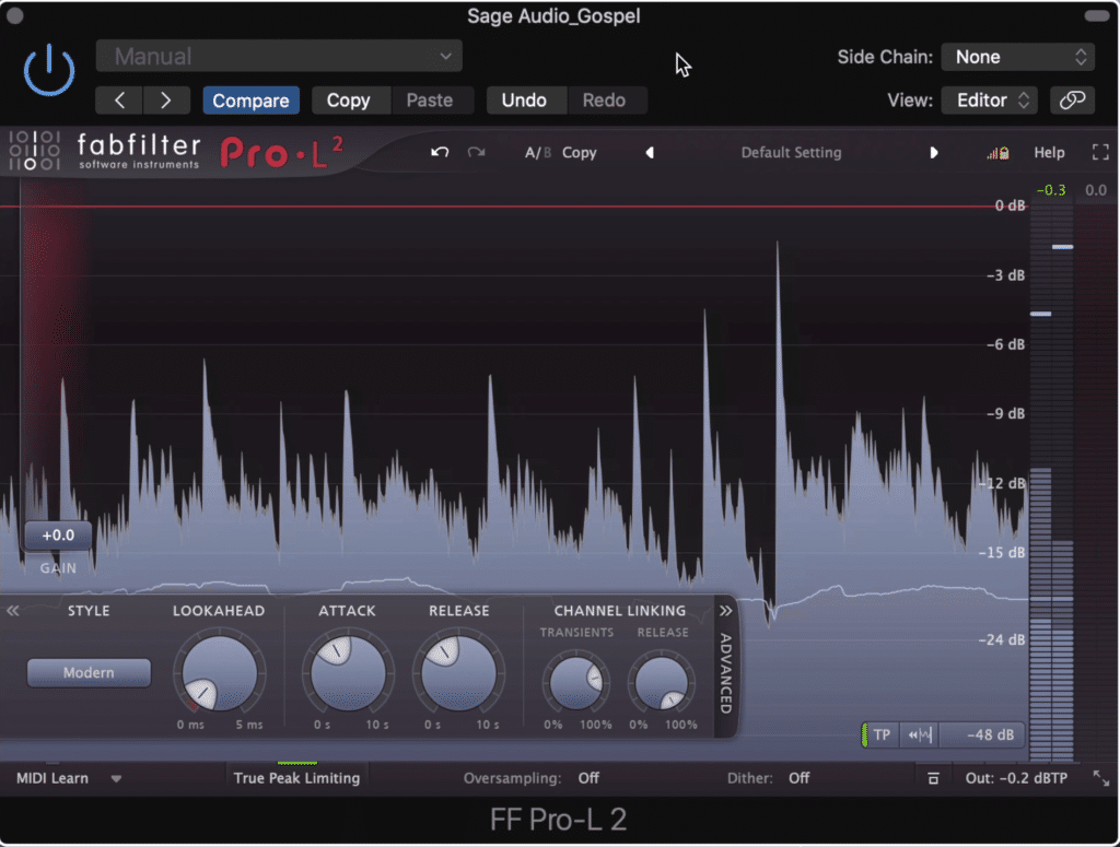 Limiting should be used sparingly in a Gospel mastering session.