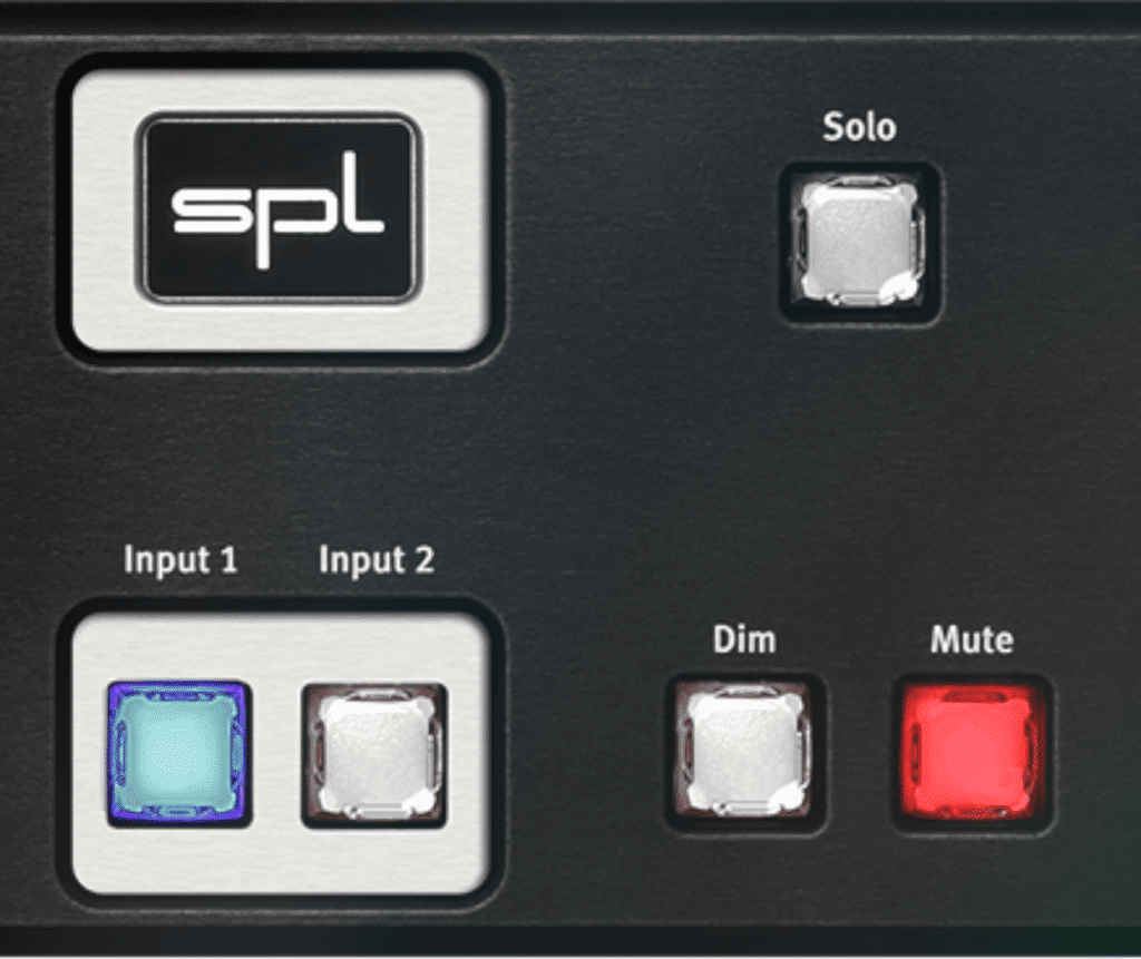 Solo, Dim, and Mute buttons are available on the front panel.