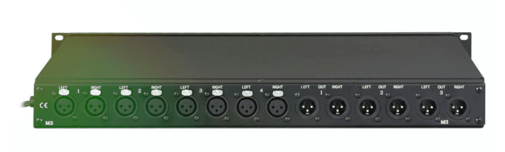 The back panel's connectivity is simple XLR analog inputs and outputs.