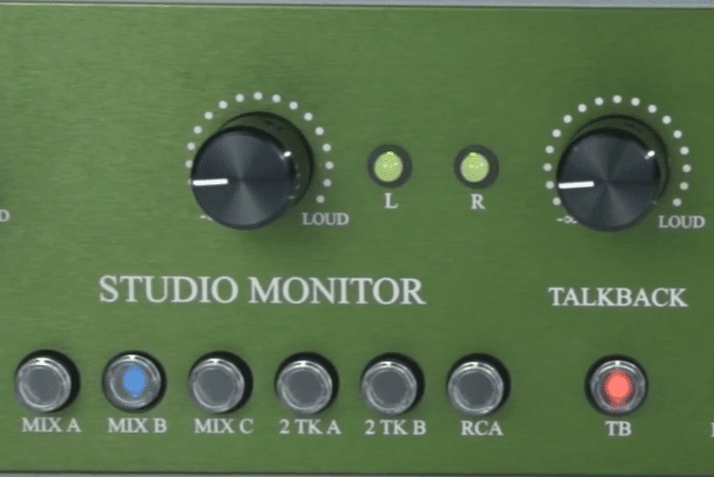The studio monitor is tied to a typical rotary, while the control room monitoring is tied to a matched resister that provides additional accuracy.