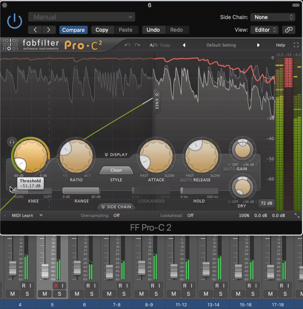 If a compressor is on only 1 of those 20 tracks, it would take extreme compression to become noticeable.