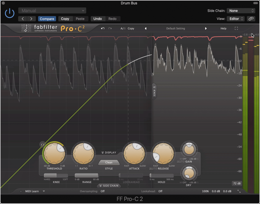 Use a longer attack and shorter release time on your drum bus compressor.