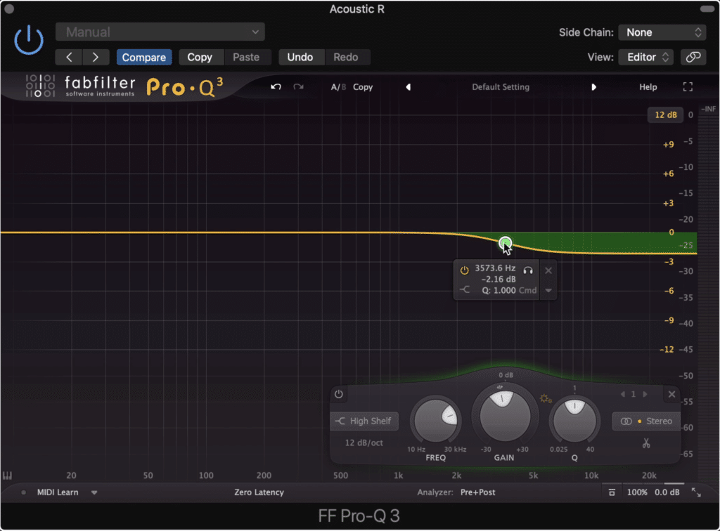 Spectral panning is created by attenuating the high range frequencies.