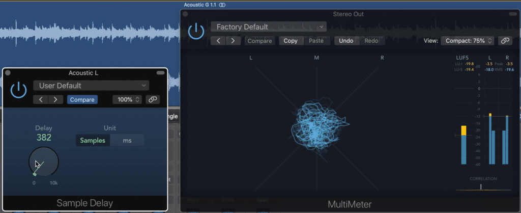 Delay panning allows for significant expansion of the image into the 180-degree stereo field.