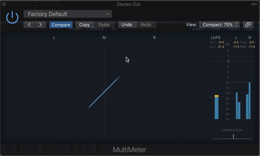 Level panning can move the image within the 90-degree stereo field.