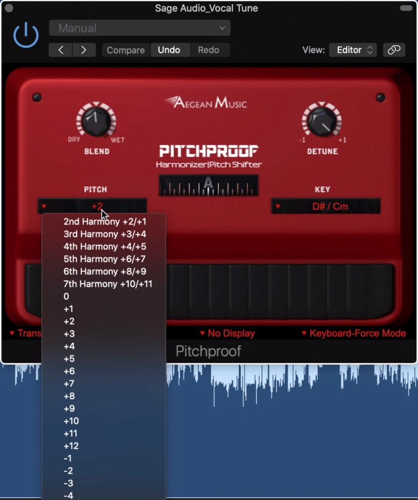 Use the pitch tab to alter the generated harmony