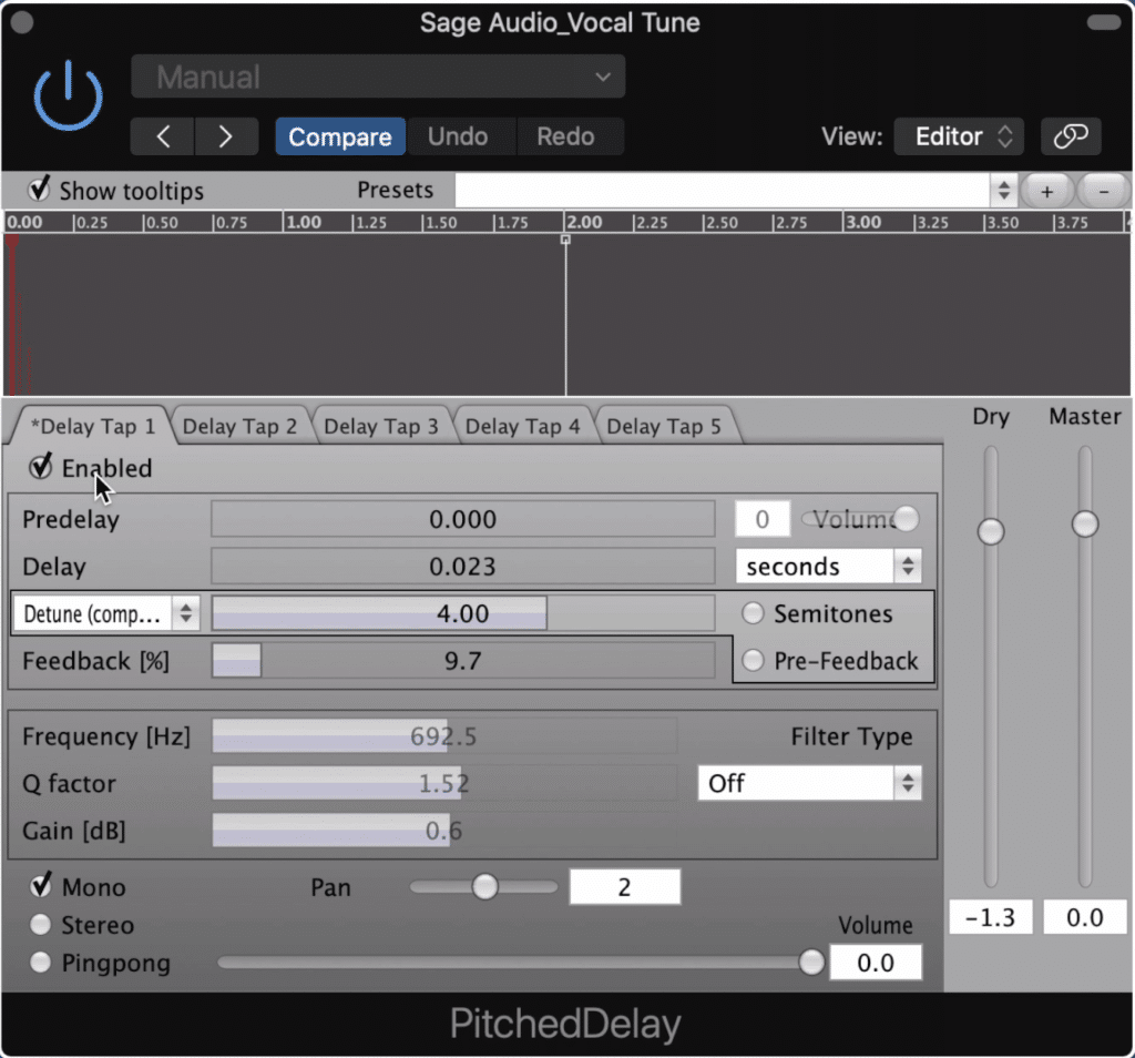The Pitched Delay allows you to create multiple delay taps and detune them