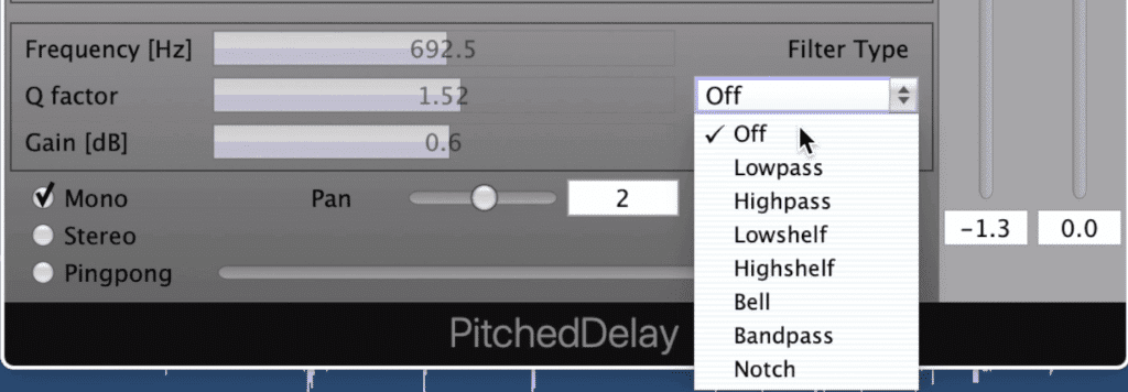 7 filters can be selected, with one on each delay tap.