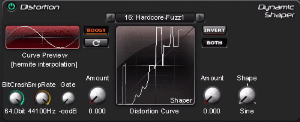 In the distortion section, bit and sample rate distortion can be introduced - as can compression and expansion.