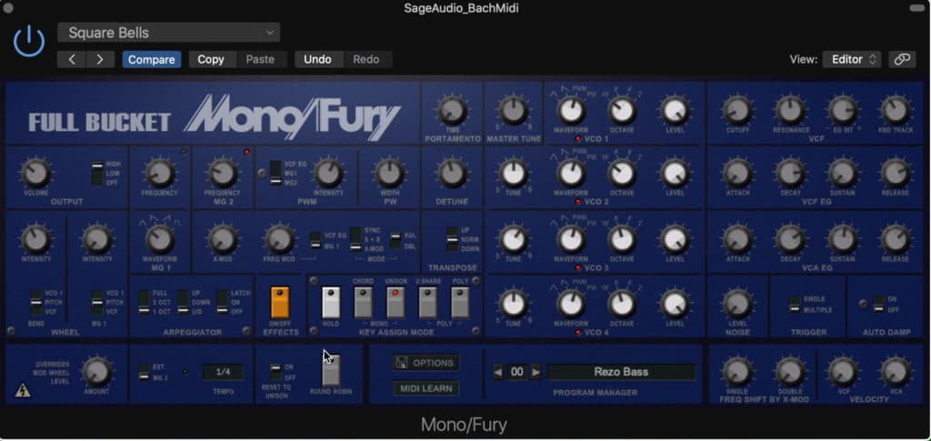 Mono/Fury is an analog emulation of a Mono/Poly Synth.