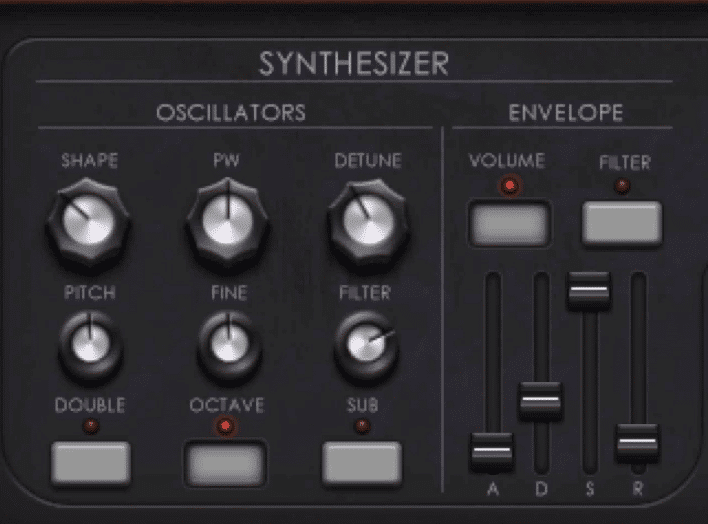 In the Synthesizer section you can affect you oscillators and ADSR.