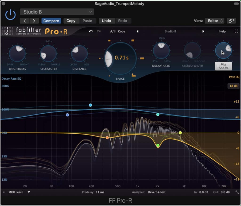 Increase the wet/dry rotary to nearly all wet to emulate the effect of the room mic.