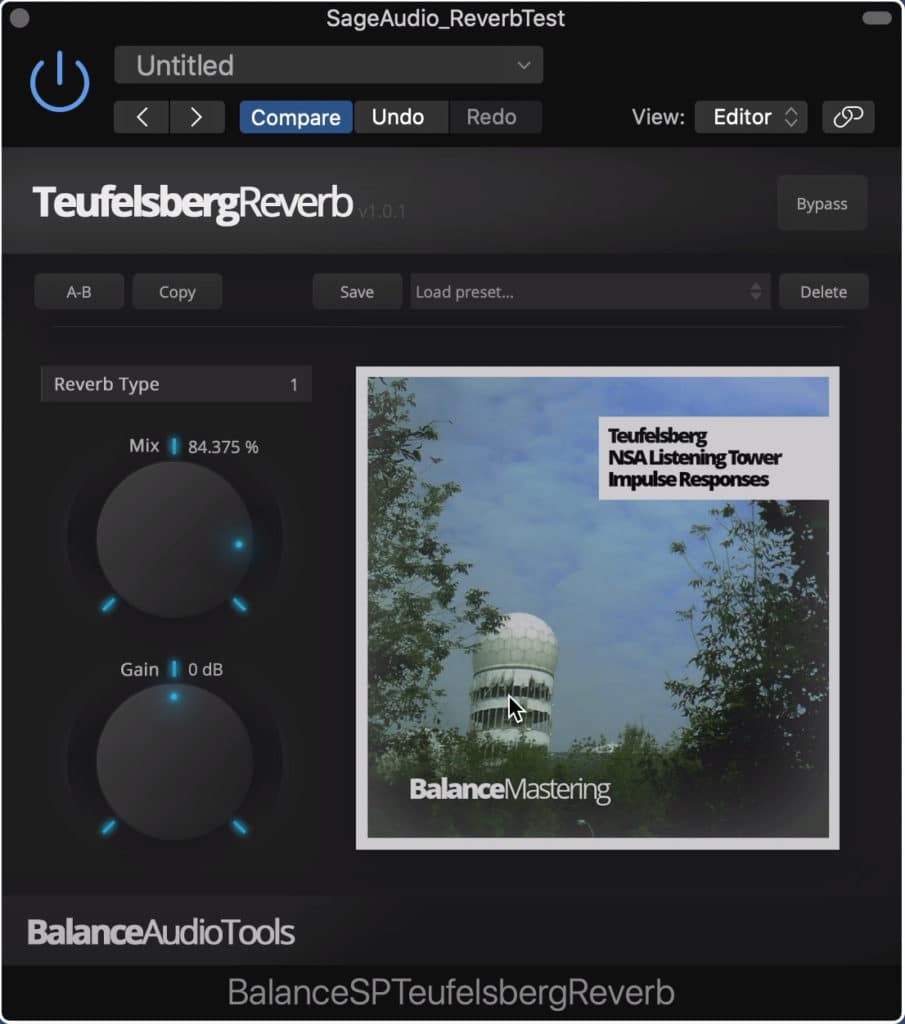 This plugin uses impulse responses from the Teufelsberg tower.