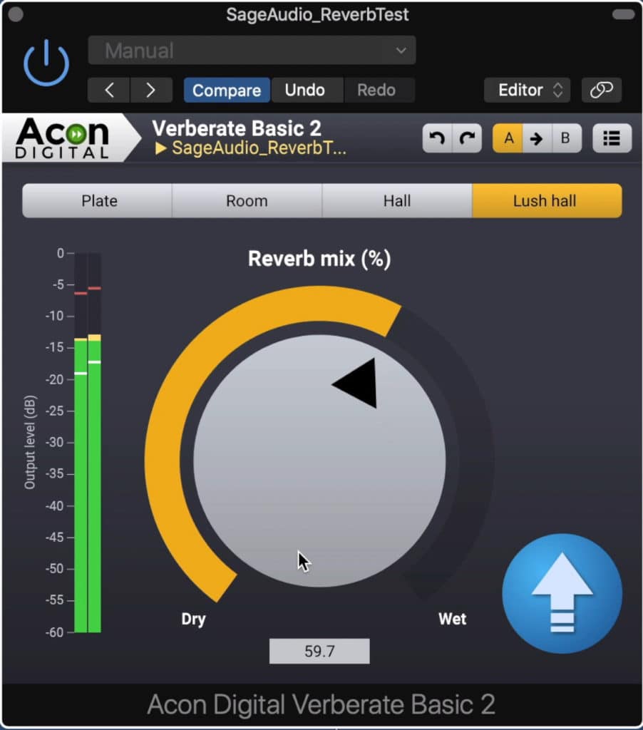 This simple plugin offers 4 different reverb types, and a mix rotary.