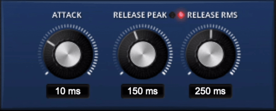 Attack times can be as quick as 0.01ms. The release is broken up into 2 release types.