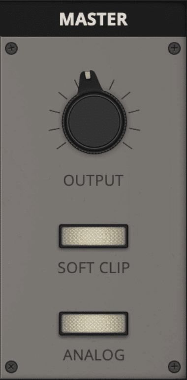 In the output section, you can engage both a soft clipping limiter and analog emulation.