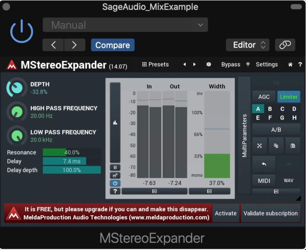 This plugin uses delay and delay modulation to create an impressively wide stereo image.