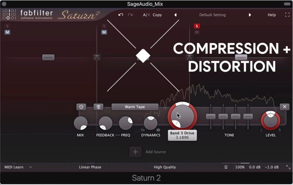 Saturation is a combination of compression and distortion.