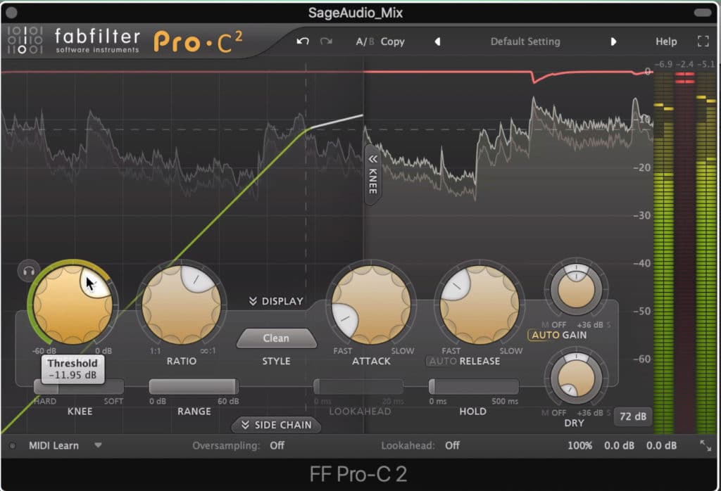 Compression should be minimized to avoid transient reduction.