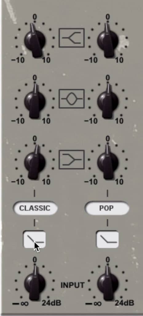 The EQ section gives you control over 3 bands.