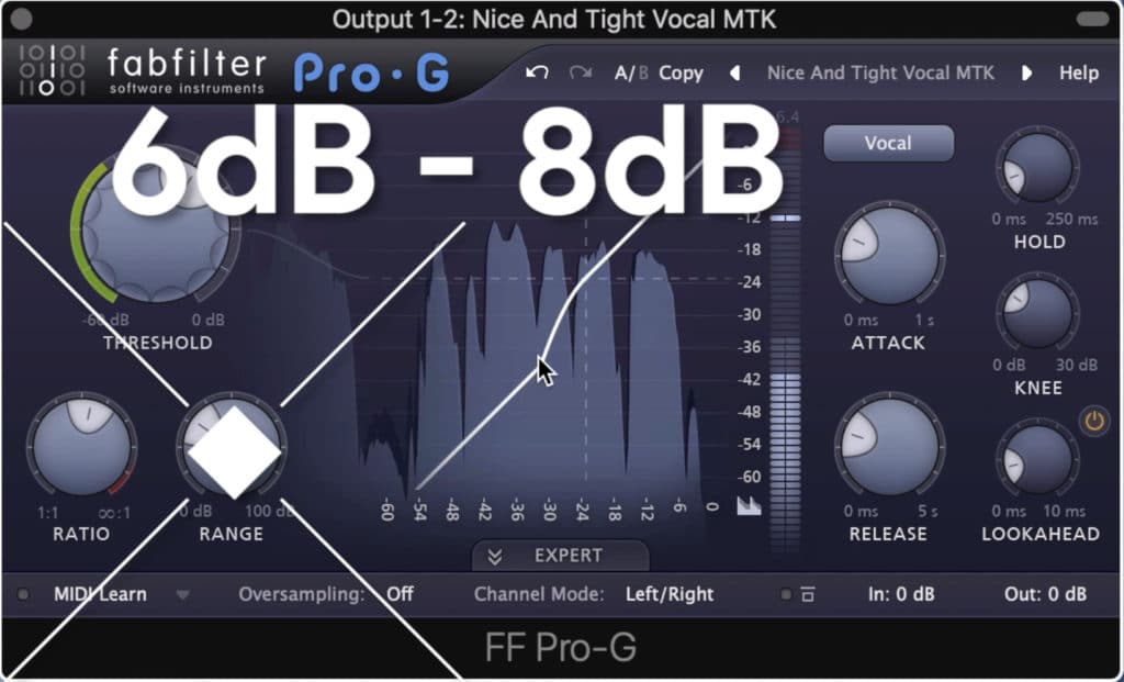 For vocals, I like to set the range between 6dB - 8dB.