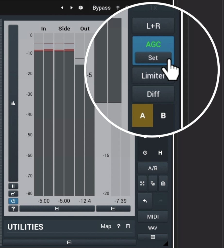 In the Utilities section you'll find makeup gain options, as well as a protective limiter.