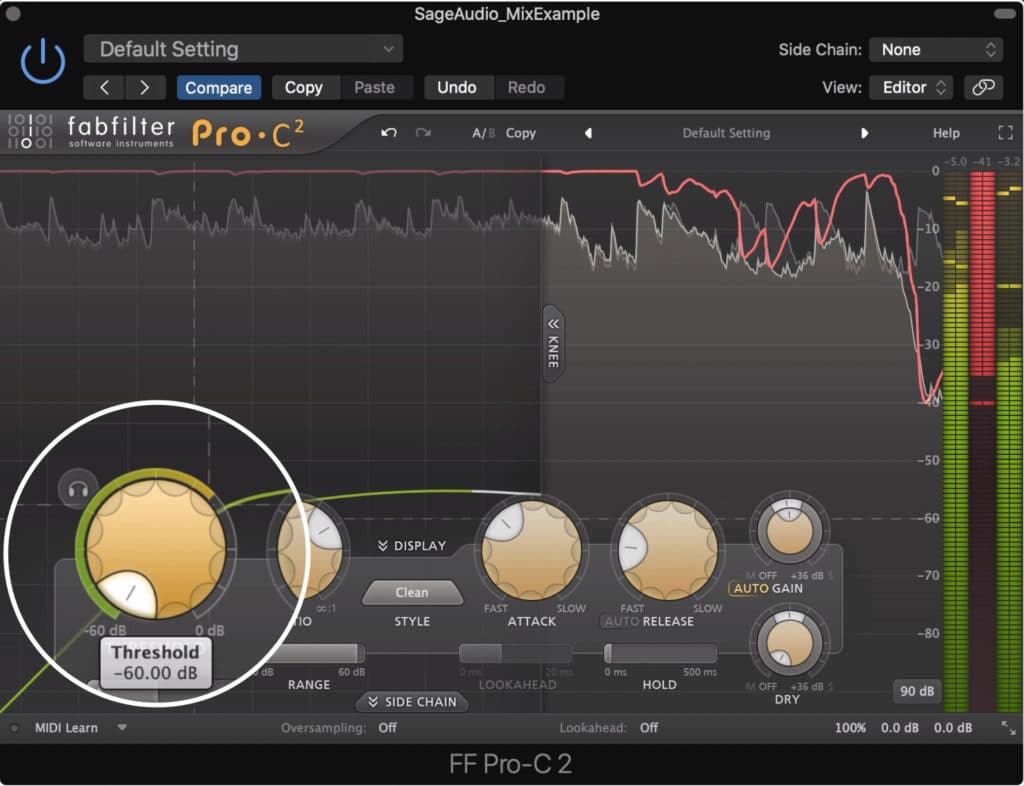 The threshold, and other settings are found at the bottom of the plugin.