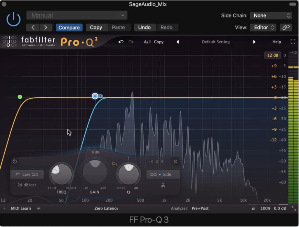 Notice the high-pass filter on the side image up to 135Hz.