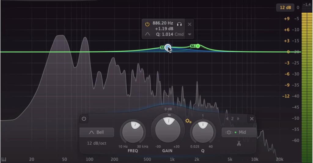 In the above example, we amplified frequencies to bring the vocal and mid-range forward.